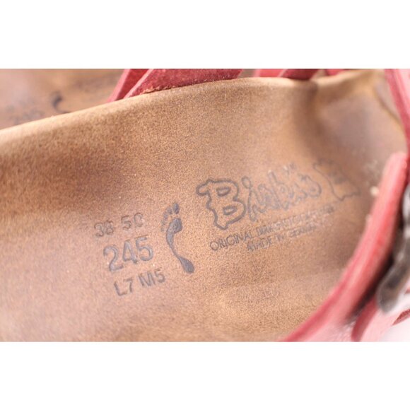 Birkenstock Birkis Red Leather Double Strap Sandals Size L7 M5 (38) Cork Footbed - Picture 6 of 10